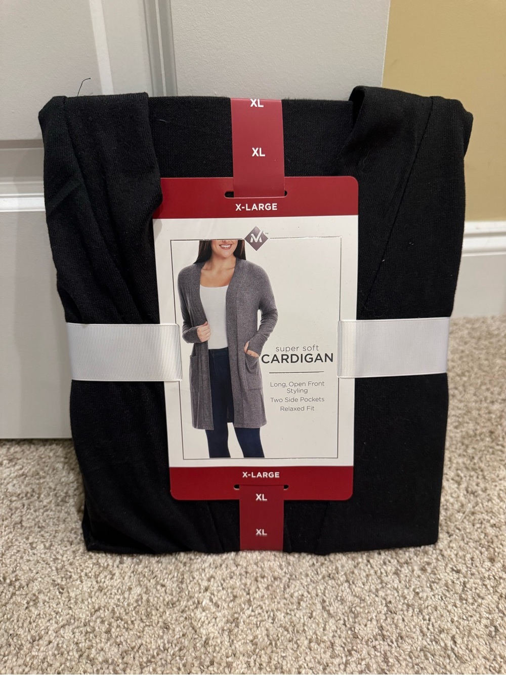 Open-Front Black Cardigan - X-Large